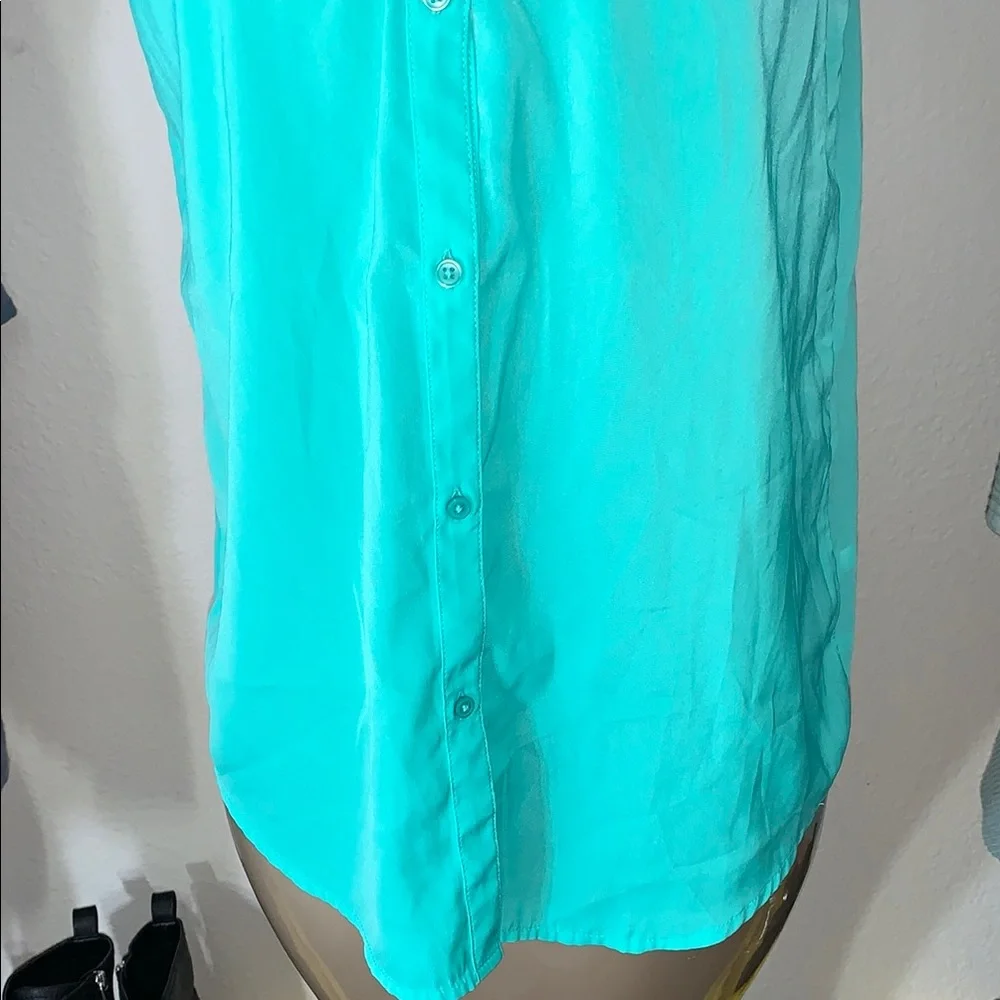 American Eagle Outfitters Sleeveless Turquoise Button-Up Top Small - Picture 2 of 6